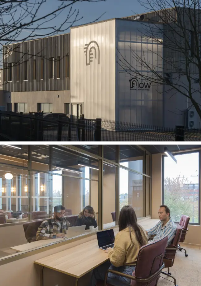 Salle de réunion moderne et vitrée au coworking Isneauville pour des sessions d’équipe.