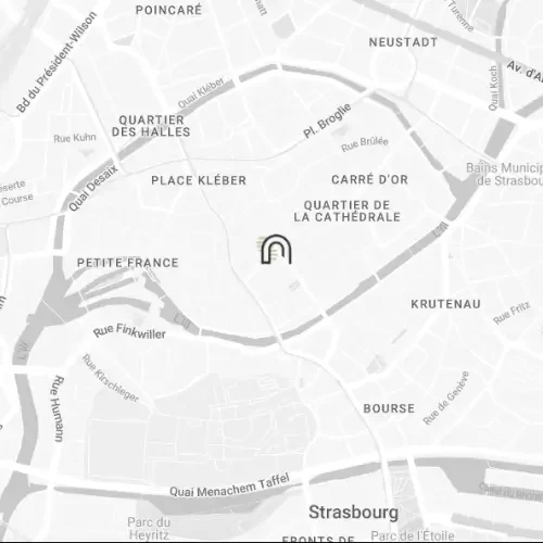 Carte indiquant la localisation de Now coworking Strasbourg au cœur du centre-ville.