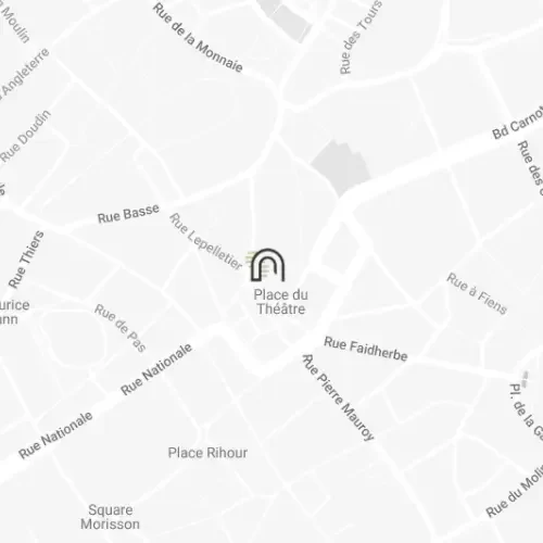 Carte indiquant l'emplacement de Now coworking Lille près de la Place du Théâtre.