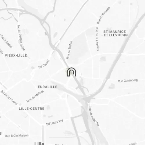 Carte indiquant l’emplacement du Now Lilleurope, situé au-dessus de la Gare Lille Europe.